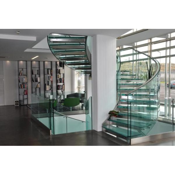 Laminated Tread Glass Building Curved Stairs Steel Wood For Shopping Mall