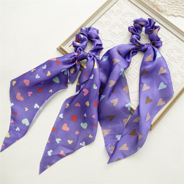 Periwinkle blue ribbon Spring headbands scrunchies lady girls satin Headpiece Printed headstring hair accessories