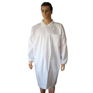 Unisex Disposable White Polypropylene Work Gowns With Elastic Wrists And Hook