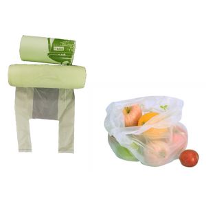 Quality PLA 50mic Biodegradable And Compostable Bags With T Shirt Handle for sale