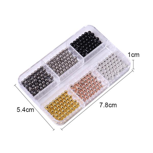 Wholesale 6 Grid Mixed Metal Round Bead nail charms in bulk Small Steel Balls 3d Nail Art Decorations Caviar Bead