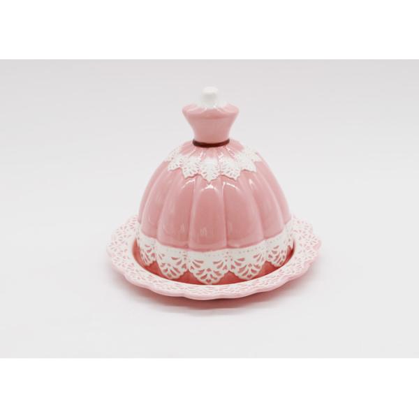 Ceramic Butter Dish with Lid Beautiful Pink Ballet Dress Design Dolomite