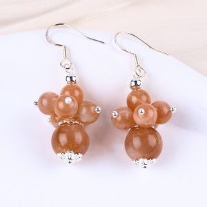 Handmade Crystal Stone Earrings Sunstone Beaded Earrings Gemstone Flower Pendant