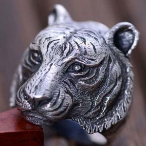 Mens Retro Thailand 925 Sterling Silver Ring with Tiger Design (XH052020)