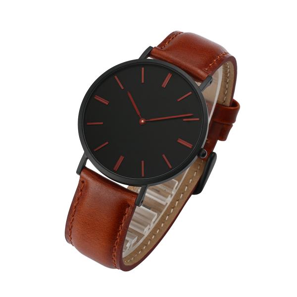 Professional Dark Brown Mens Wrist Watch Leather Straps Japanese Quartz