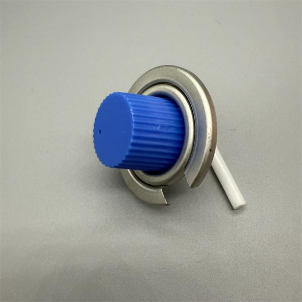 Compact plastic gas canister valve for emergency kits with child-resistant cap