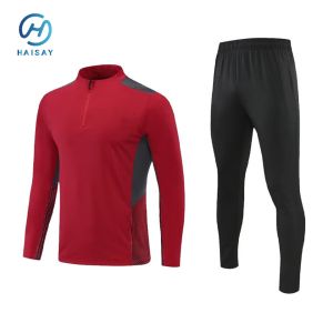 Custom Football Training Tracksuit Set Long Sleeve Zip Pullover and Trousers