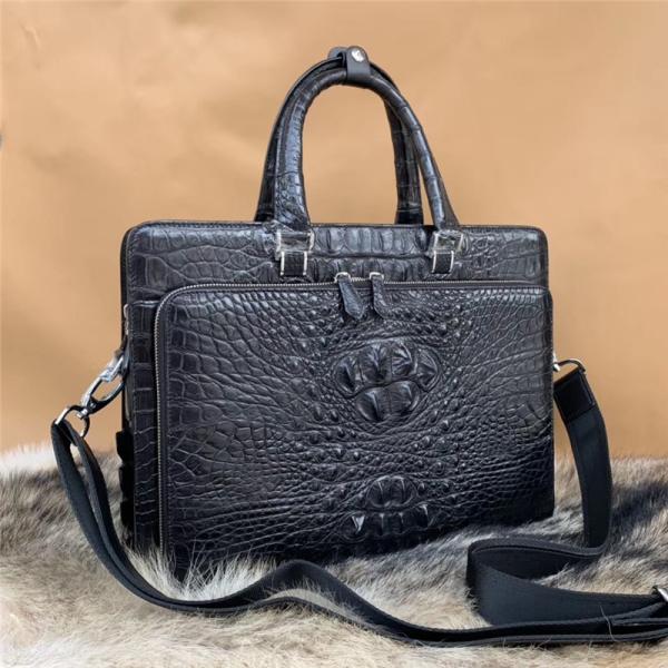 Crocodile Skin Businessmen Working Laptop Briefcase Authentic Real Alligator Leather Male Large Black Top-handle Handbag
