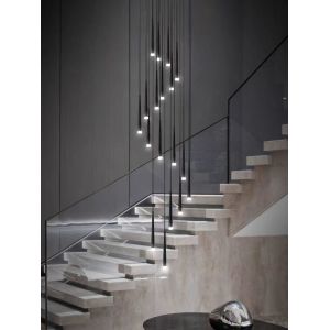 Staircase Rotating Chandelier Tapered Black LED Loft Apartment Tube Chandelier