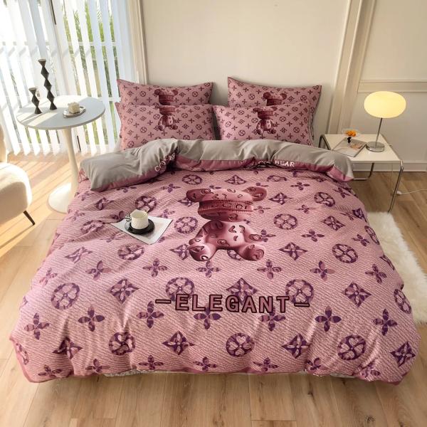 Popularity Cotton 4-In-1 Bedding Set Brown White King Size Duvet Cover Bed Sheet