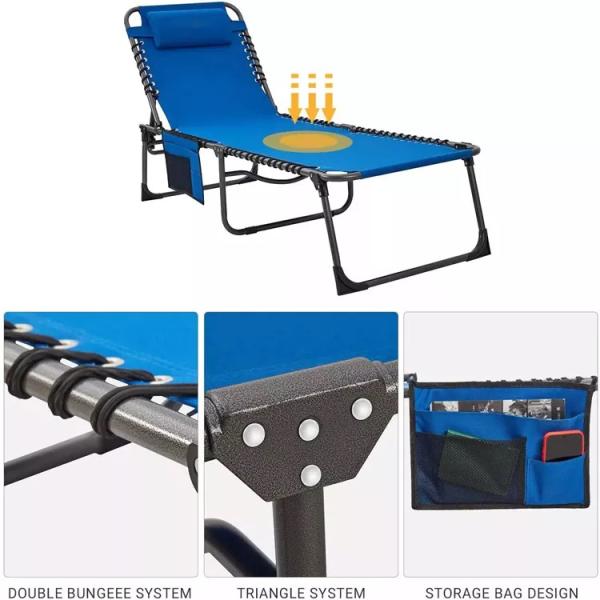 Outdoor Patio Garden Beach Portable Camping Sun Lounger Chair with Lightweight Design