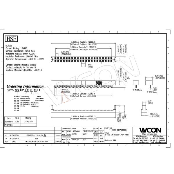 WCON 2.00mm IDC Socket PBT black Idc Ribbon Cable Connectors With Bump Phosphor Bronze