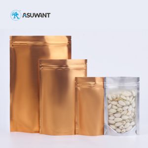 Aluminum Foil Plastic Zipper Packaging Bags Gold Gloden Metallic Matte