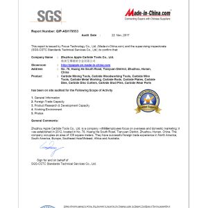 ZHUZHOU APPLE CARBIDE TOOLS CO.,LTD. Certifications