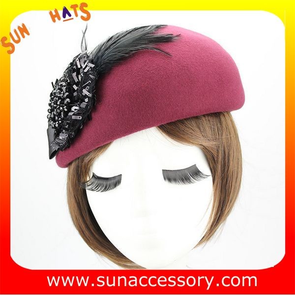 Hot sale Fashion 100% Australia wool felt ladies beret hats ,Red beret hats with adjustable band