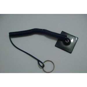 Good Connector Leash Black Plastic Square Sticker Base and Coil String Lanyard w