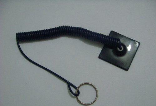 Good Connector Leash Black Plastic Square Sticker Base and Coil String Lanyard w