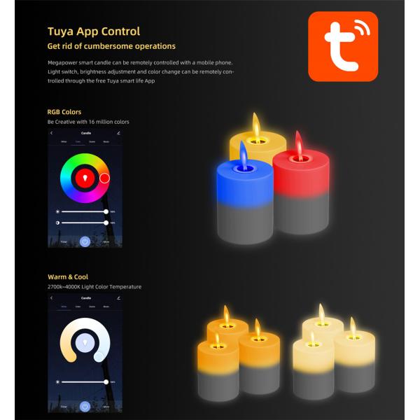 Phone Control Battery Operated Flameless LED Candle Light, Swing Flickering Ambiance Light