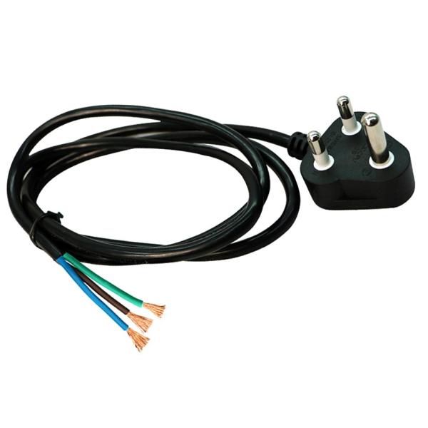 South Africa 10A/16A 3pin black power cable with stripped end 0.5m-10m copper power cord