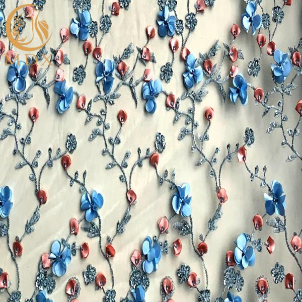 Delicate Sequined Lace Fabric Multicolor Mesh Beaded Floral Embroidery Lace