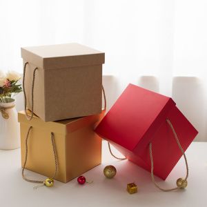 Flat Packing Cardboard Festival Kraft Paper Gift Boxes With Lids