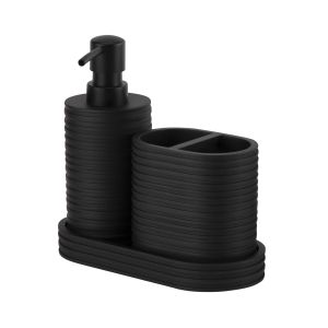 Three Piece Polyresin Kitchen Utility Caddy Accessories Set Use Black Utensil