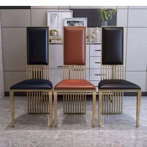 China High back Luxury Modern Stainless Steel Dining Chair upholstered on sale