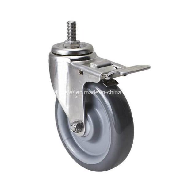 110kg Load Capacity PU Caster S5445-75 with Threaded Brake 5" Wheel Stainless