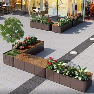 Modern Wooden Garden Bench With Planters Comfortable Patio Bench Hairline