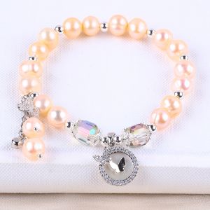 7mm Pink Pearl Stretch Bracelet With White Shell Accept Customization