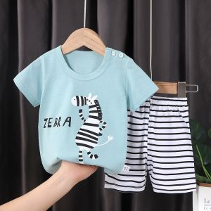 100% Cotton Summer Children's Outfit Sets Short Sleeve T-shirt Set