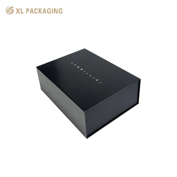 XL Packaging Custom Packaging Box Factory Custom Black Paper Box Packaging White Logo Magnetic Gift Box Emboss Magnetic Paper Boxes For Gift Packing