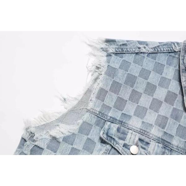 Fall Plaid Denim Sleeveless Men′ S Cardigan Vest