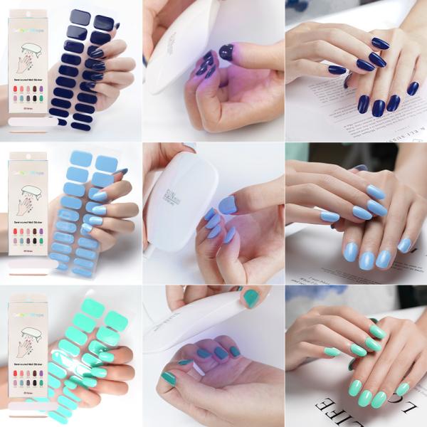 OEM ODM Nail Paint Solid Color Strips with Designs Custom Semi Cured Gel Polish Wraps