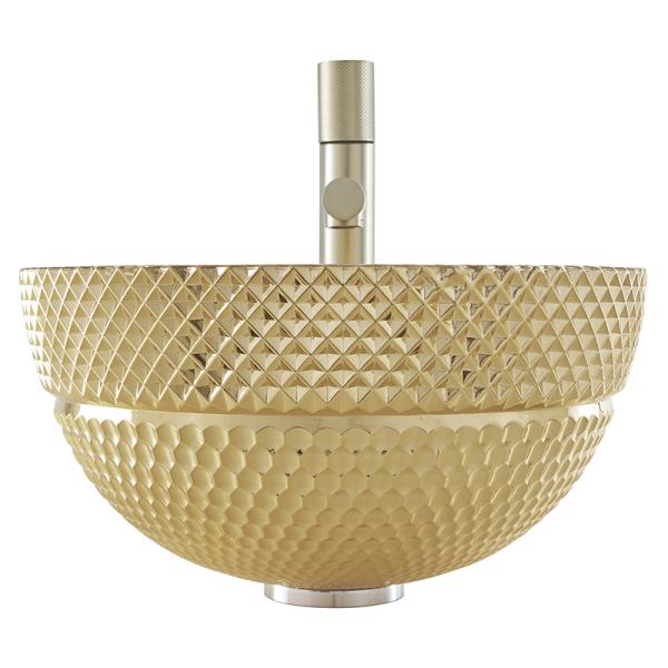 Crystal Glass Wash Basin In British Gold Color Bowl Shape Bathroom Countertop Sinks