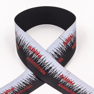 Red / Black Personalized Satin Ribbon , Fancy Halloween Wired Ribbon