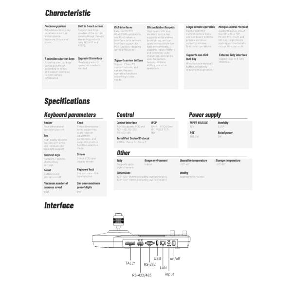 DAIPU CCU-106 NDI RS232/485/422 PTZ IP Joystick Controller for Video Live Streaming PTZ Camera