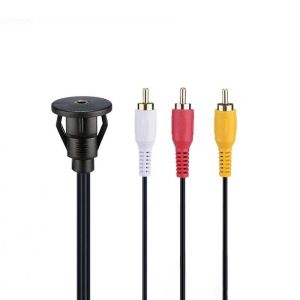 Custom DC 3.5 To 3RCA Waterproof Extension Cable With Flush Mount Panel For Car