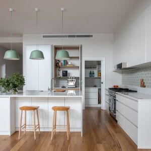 Home Matte White Melamine Kitchen Cabinet With Island