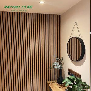 Polyester Fiber Acoustic Wall Panel with Fireproof Wood Material and Wooden Slat