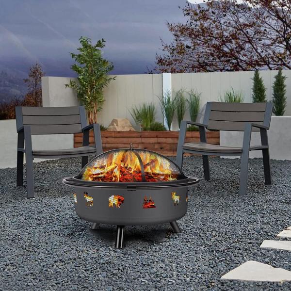 Outdoor Garden Wood Charcoal Heating Stove With Fireplace Poker Black