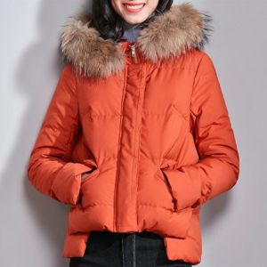 Young Yellow Polyester Bomber Jacket With Fur Hood Womens