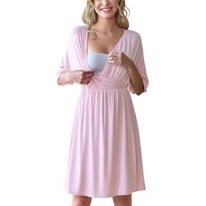 Comfortable Pink Maternity Dress Breathable Sleepwear For Breastfeeding