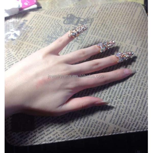 Fashion Jewelry Rhinestone Fingernail Protective Bowknot Nail Ring Charm Crown Flower Crystal Finger Nail Rings For Women AP455