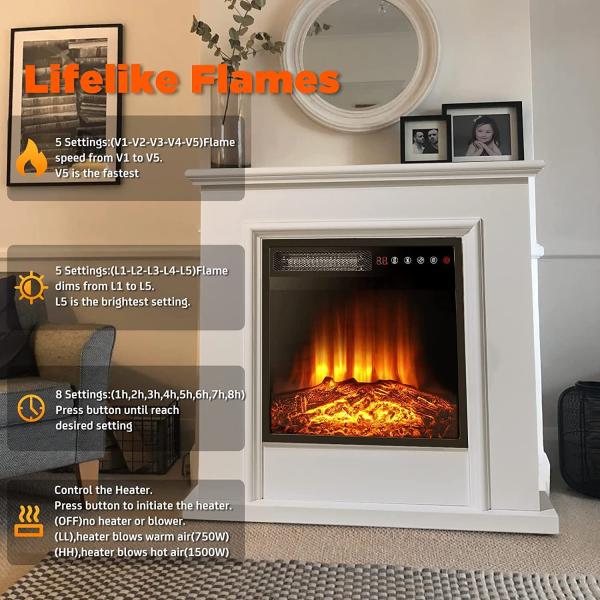 18 Inch Electric Fireplace Wall Mounted with Adjustable Thermostat and Remote Control