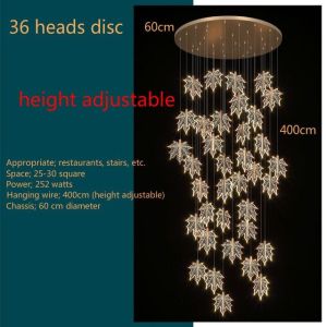 Modern staircase chandelier hotel lobby villa spiral leaf chandelier(WH-NC-74)