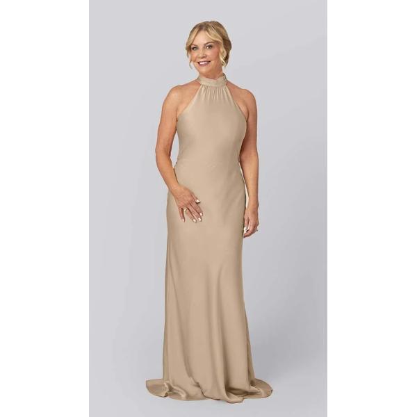 Sexy Sleeveless Customized Sweep Train Keyhole Back Halter Zipper Black Satin Mother Of The Bride Dress