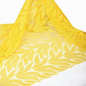 Quality 5 yard/lot yellow polyester emboidery lace /2015 hot selling african guipure lace with stone for sale