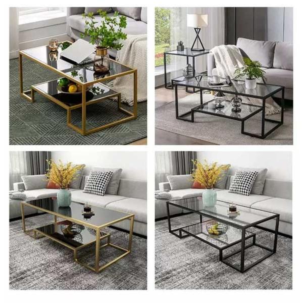 Luxury Stone Coffee Table Black Powerd Coating Minimalist Marble Tea Table