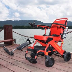 Red Lightweight Compact Wheelchair Foldable Maximum 6km/H